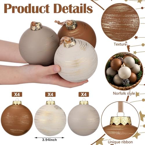 Yunlly 12 Pcs Textured Neutral Copper Christmas Ornaments