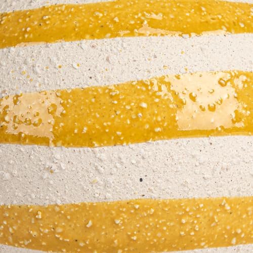 Creative Co Op Striped Stoneware Vase with Sphere Shape and Footed Base