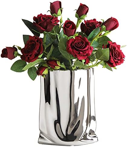 Modern Minimalist Silver Metallic Luster Ceramic Flower Vase