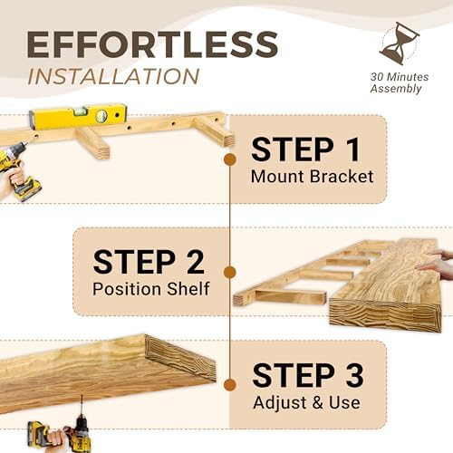 Howizz 60 Inch Pine Wood Floating Shelf for Wall