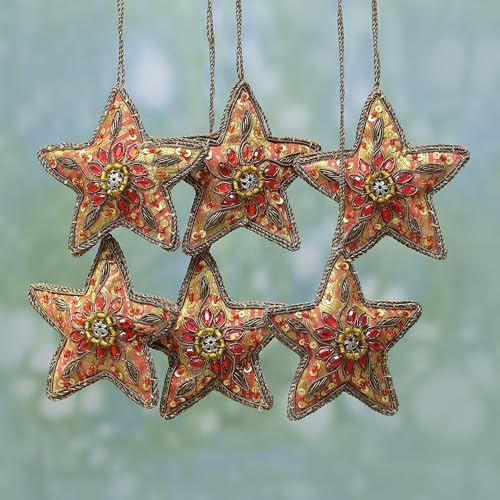 Novica Handmade Brilliant Stars Beaded Ornaments Set of 6