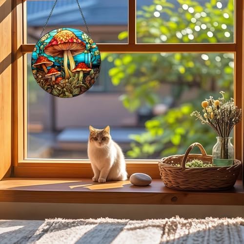 Stained Glass Window Hanging Suncatcher - Mushroom Design