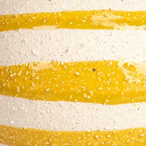 Creative Co Op Large Striped Stoneware Vase Yellow White