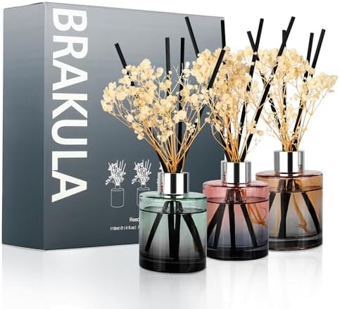 Brakula 3 Pack Reed Diffuser Set with 3 Scents