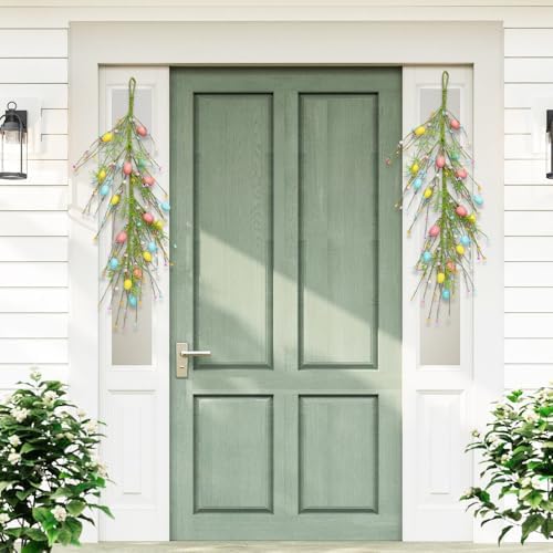 24 Inch Spring Easter Wreath with Pastel Egg and Pearl Garland