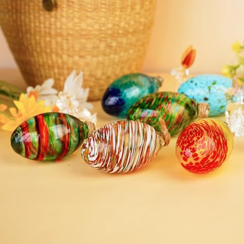 Set of 6 Hand Blown Glass Egg Ornaments for Home and Christmas Decor