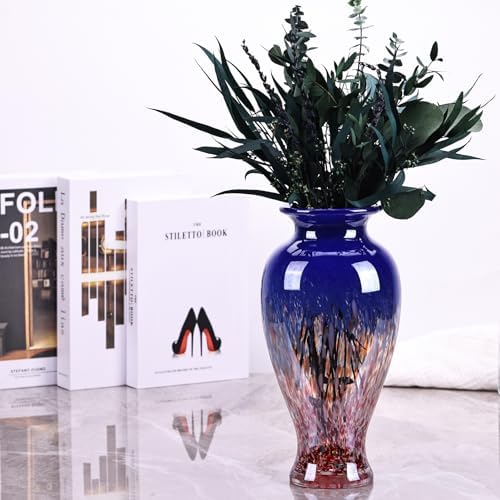 118 Tall Blown Blue Glass Vase with Red Base