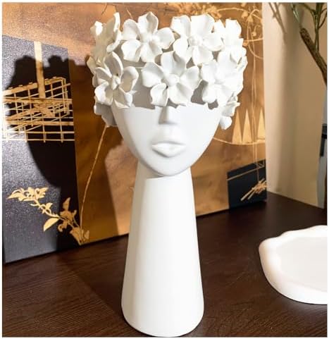 Funsoba Ceramic Sculpture Female Head Flower Vase Decor