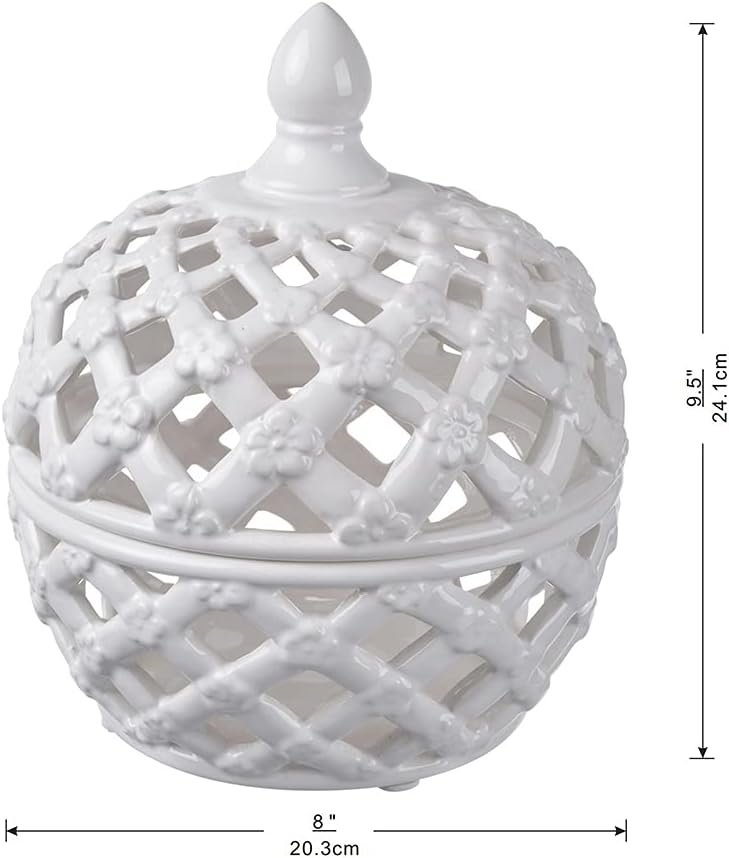 Adorable Ceramic Lidded Jar with Lattice Design 8x8x95