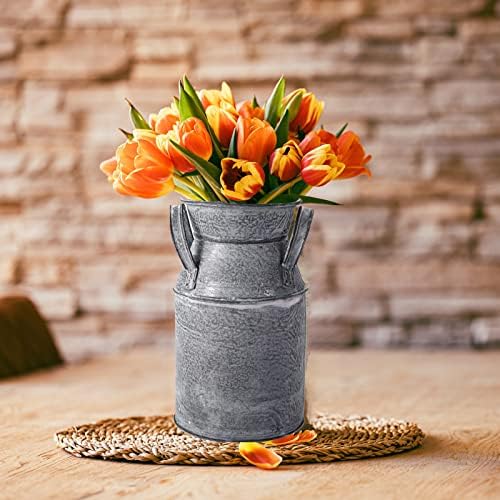 TOPZEA 2 Pack Galvanized Milk Can Vases