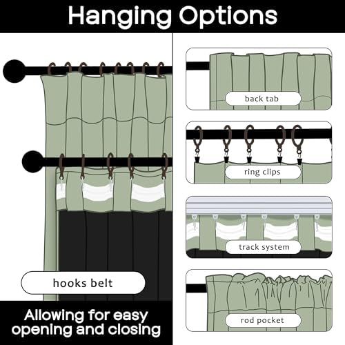 PANELSBURG Sage Green Boho Blackout Curtains 2 Panels Set
