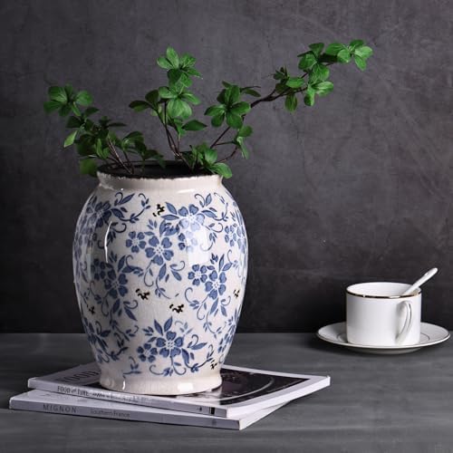 925 Inch Tall Blue White Vase for Home Decor