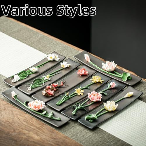 Ceramic Incense Holder with Peony Design Pink