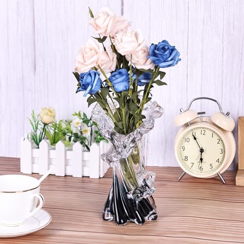 Hand Blown Blue Glass Vase for Home Decor