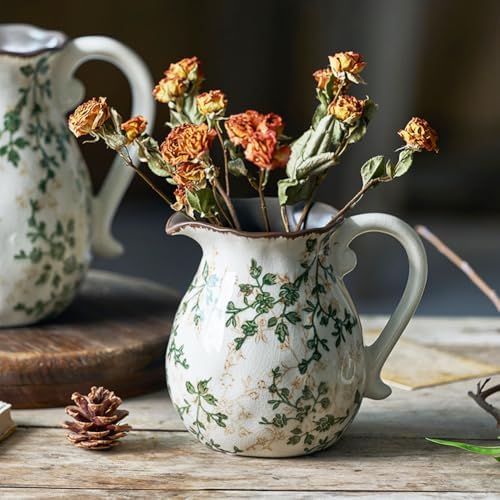 Green Flower Vase for Chinoiserie Decor Ceramic Porcelain Pitcher Vase A1