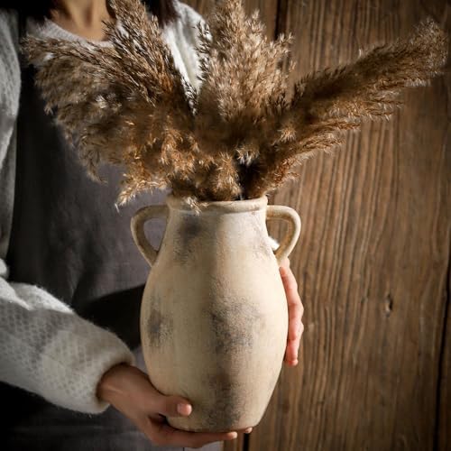 Lyeec Ceramic Vase with Handles 905 Inch Tall Terracotta Decorative Pottery Flower Vase for Home Farmhouse Decor