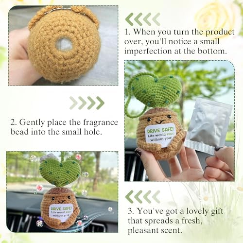 Drive Safe Crochet Car Air Freshener Cactus Hanging Ornament