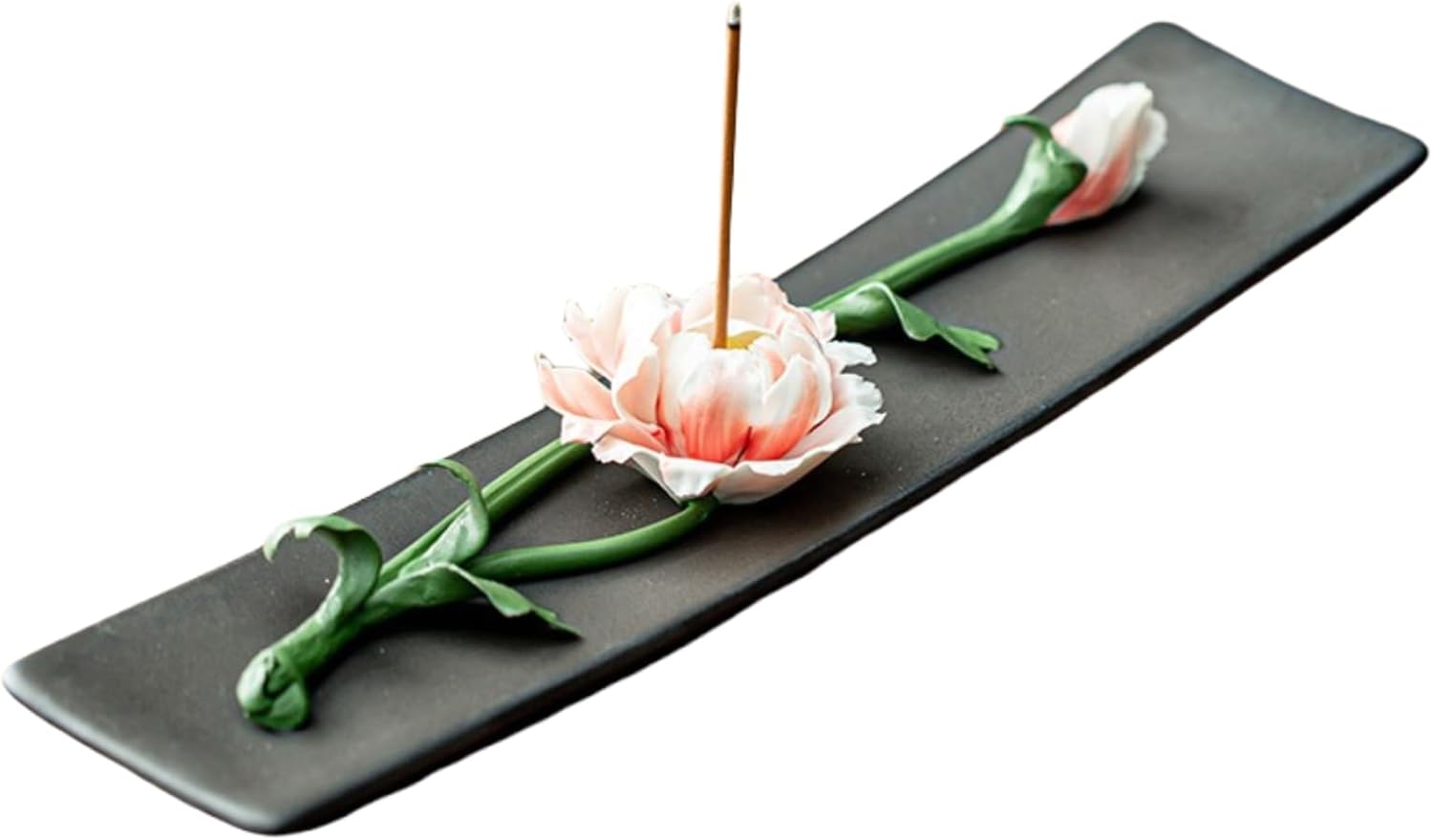 Ceramic Incense Holder with Peony Design Pink