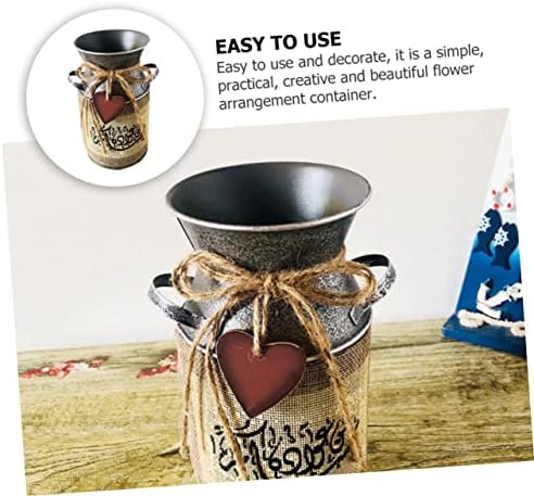 Retro Bucket Iron Flower Vase for Home Decor and Arrangement