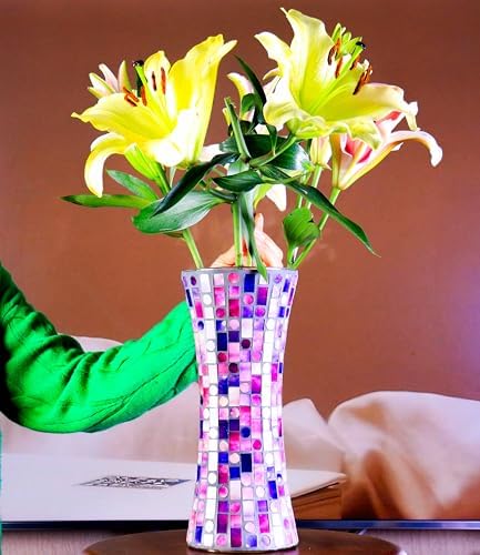 116 Inch Purple Red Mosaic Glass Vase