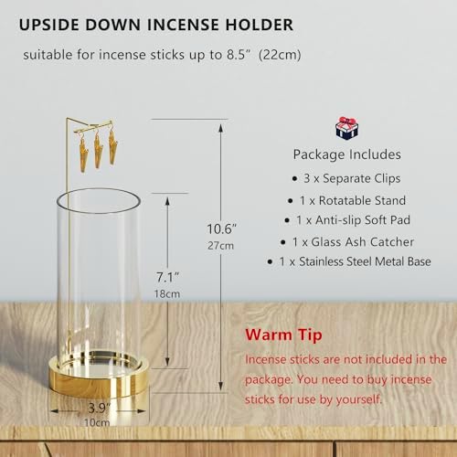 HaisWonsa Incense Holder Ash Catcher - Gold Modern Metal Vertical Burner for Sticks