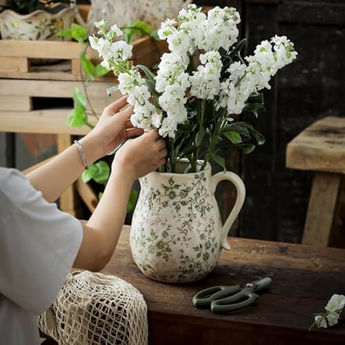 Farmhouse Ceramic Vase with Handle for Home Decor