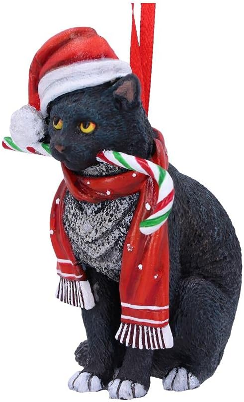 Nemesis Now Candy Cane Cat Hanging Ornament 9cm Red Christmas