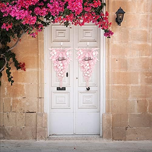 RESOYE Christmas Artificial Swag 236 Inch Pink Floral Wreath Front Door Teardrop with White Ball and Bowknot