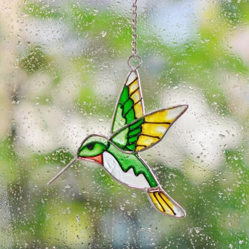 Hummingbird Stained Glass Suncatcher - Green