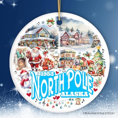 Alaska North Pole City Christmas Ornament with Santa and Elf Designs