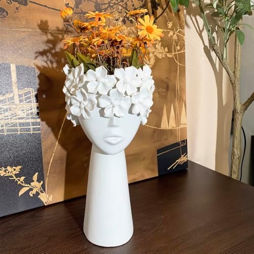 Funsoba Ceramic Sculpture Female Head Flower Vase Decor