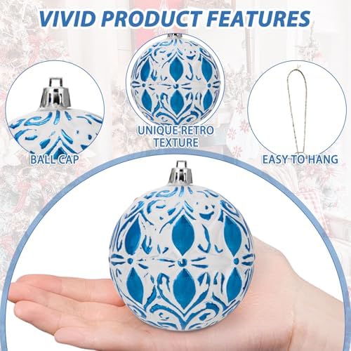 Hollyone 315 Inch Blue Christmas Ball Ornaments 12 Pcs Set