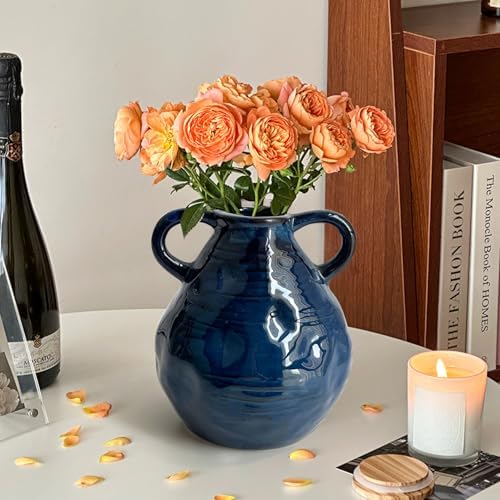 LIFFY Blue Ceramic Vase with Double Handle