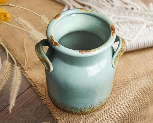 Quoowiit Ceramic Rustic Farmhouse Vase 8 Inches Tall