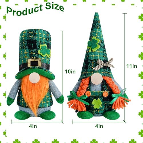 2 Pcs St Patricks Day Gnome Decor Set Green Hats with Shamrocks Irish Home Office Hanging Ornament