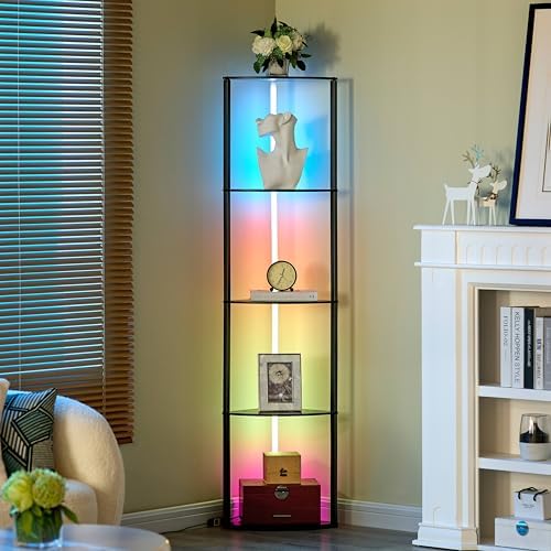 Woodronic 5-Tiered Corner Shelf with LED Light