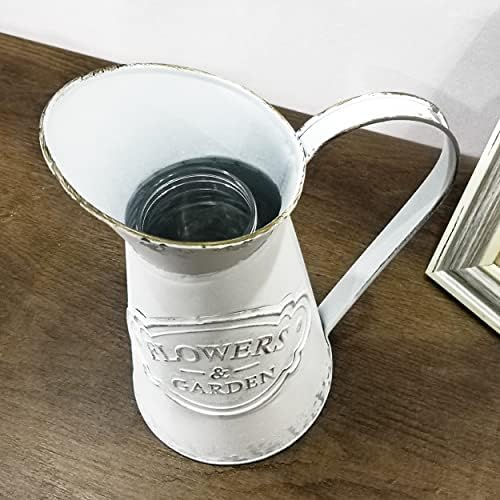 Rustic White Metal Shabby Chic Vase for Flowers