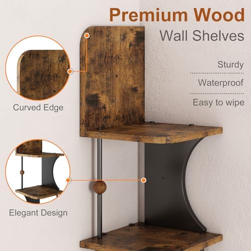 Wisdom Star 5-Tier Corner Shelf Wall-Mounted Rustic Design