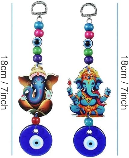 Set of 2 Blue Evil Eye Ganesha Hanging Decor