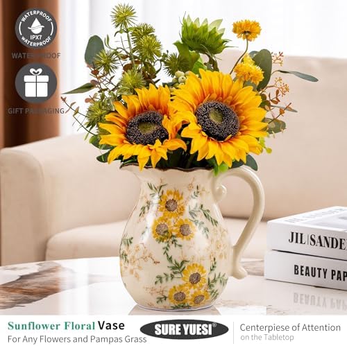 Sure Yuesi Sunflower Vintage Ceramic Vase with Handle