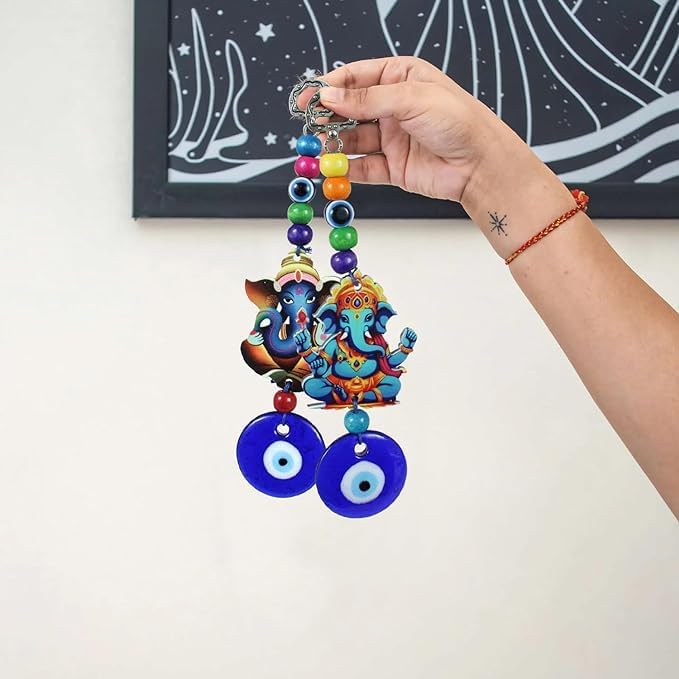 Set of 2 Blue Evil Eye Ganesha Hanging Decor