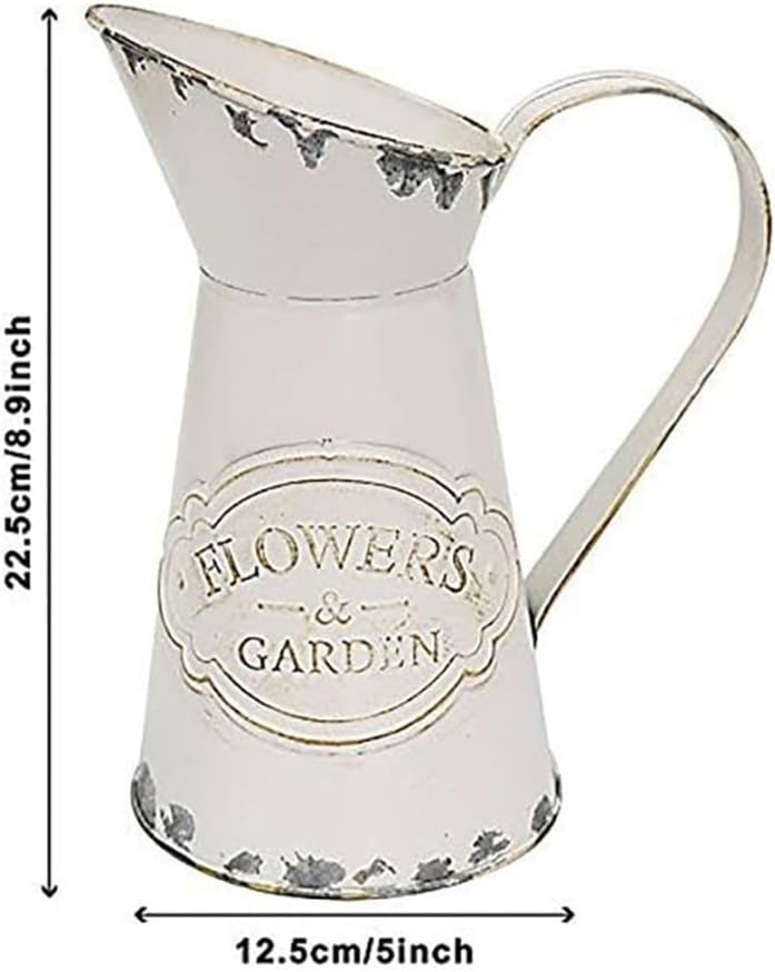 Rustic Metal Flower Vase with Shabby Chic Design
