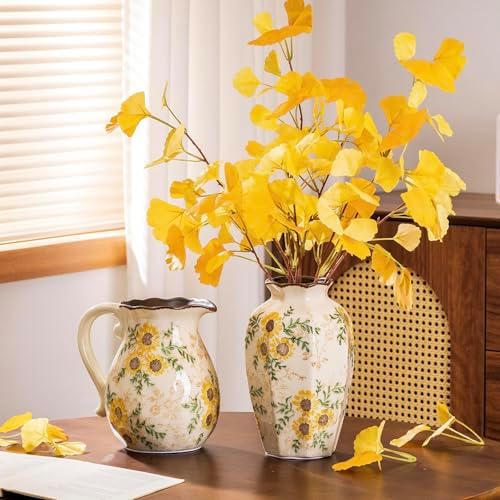 Sure Yuesi Sunflower Vintage Ceramic Vase with Handle