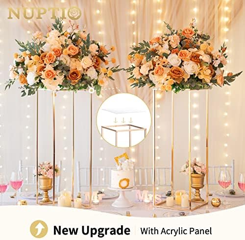 Nuptio Gold Vases Centerpieces 2 Pcs 315 Inch Tall Metal Flower Vase Stand