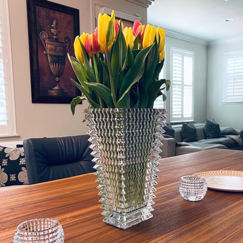 Crystal Vase 9 Inches Tall for Flowers and Decor