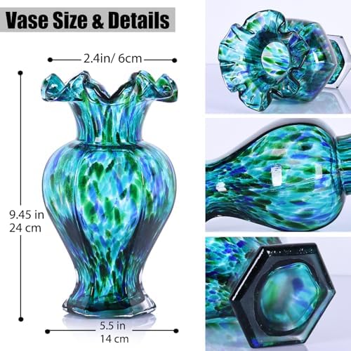 Teal Blown Glass Vase - Unique Green Art Decor