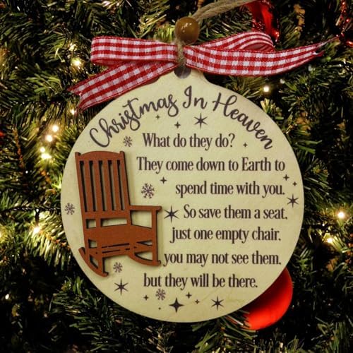 Christmas in Heaven Memorial Ornament - Wooden Rocking Chair Keepsake with Poem