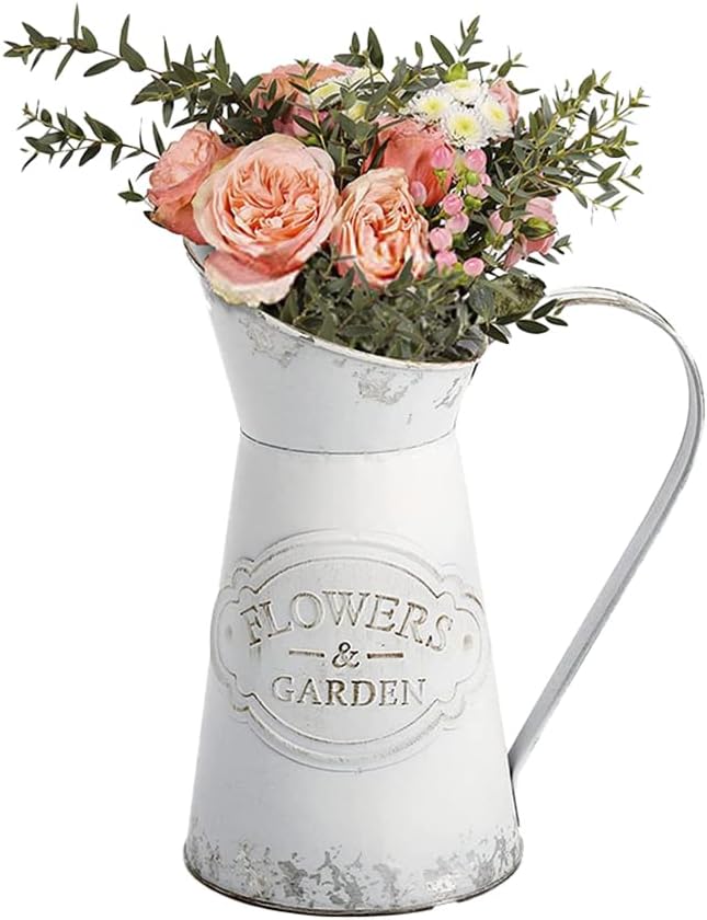 Rustic Metal Flower Vase with Shabby Chic Design