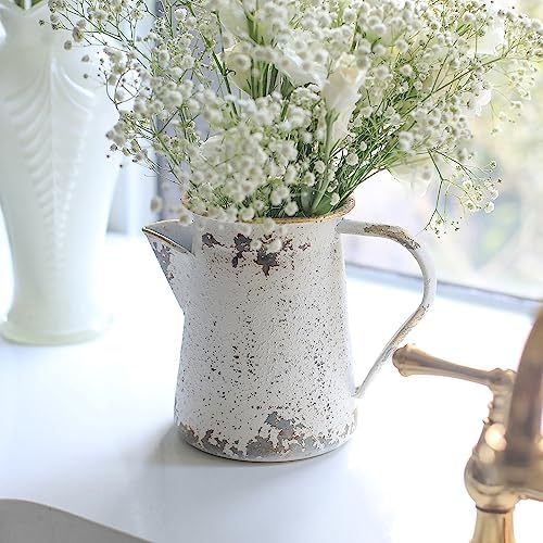 Vintage Metal Milk Jug Vase Shabby Chic Decor