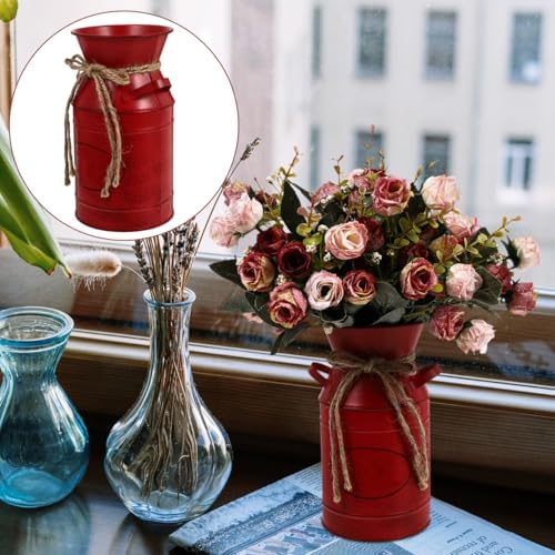 Retro Style Bucket Iron Flower Barrel Farmhouse Decor Vase